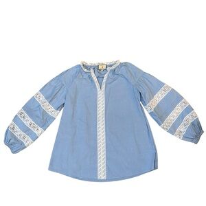 Tuckernuck Blue XS Puff Sleeve Crochet Ingrid Blouse